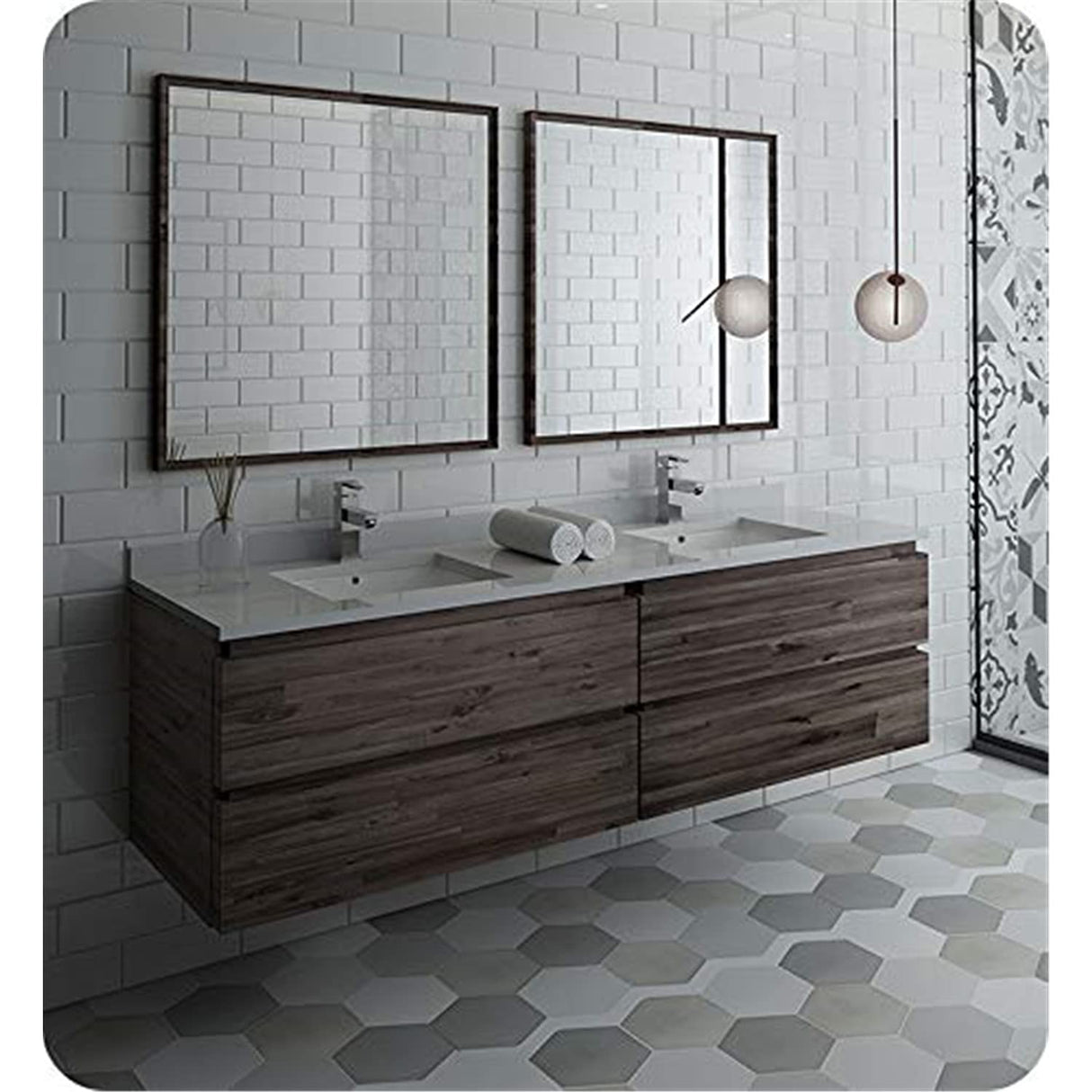 Fresca FVN31-3636ACA Fresca Formosa 72" Wall Hung Double Sink Modern Bathroom Vanity w/ Mirrors