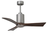 Matthews Fan PA3-BN-WA-42 Patricia-3 three-blade ceiling fan in Brushed Nickel finish with 42” solid walnut tone blades and dimmable LED light kit 