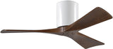 Matthews Fan IR3H-WH-WA-42 Irene-3H three-blade flush mount paddle fan in Gloss White finish with 42” solid walnut tone blades. 