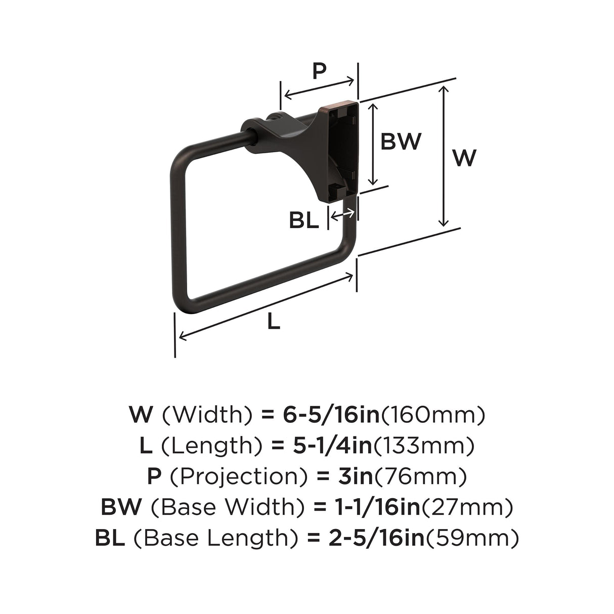 Amerock BH36052ORB Oil Rubbed Bronze Towel Ring 5-1/4 in (133 mm) Length Towel Holder Davenport Hand Towel Holder for Bathroom Wall Small Kitchen Towel Holder Bath Accessories