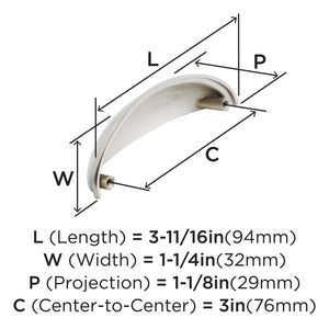 Amerock Cabinet Cup Pull Satin Nickel 3 inch (76 mm) Center-to-Center Ravino 1 Pack Drawer Pull Drawer Handle Cabinet Hardware