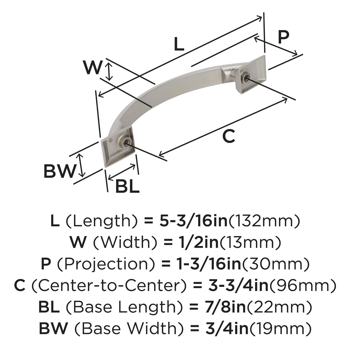 Amerock Cabinet Pull Polished Nickel 3-3/4 inch (96 mm) Center to Center Candler 1 Pack Drawer Pull Drawer Handle Cabinet Hardware