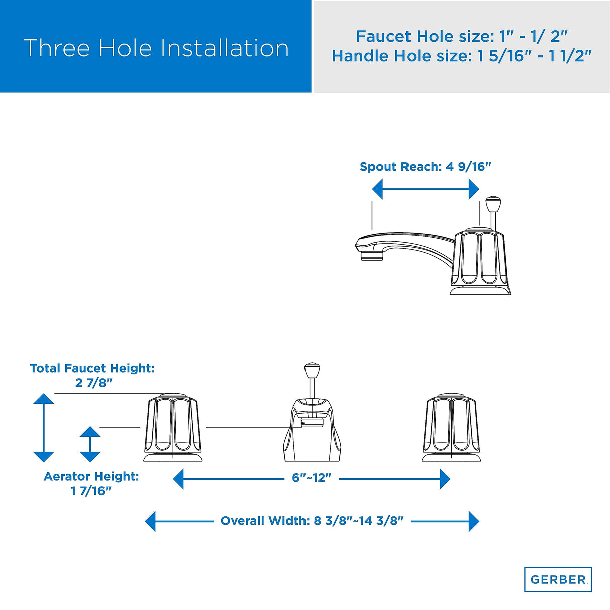 Gerber G0743071 Chrome Classics Two Handle Lavatory Faucet W/ Metal Fluted H...