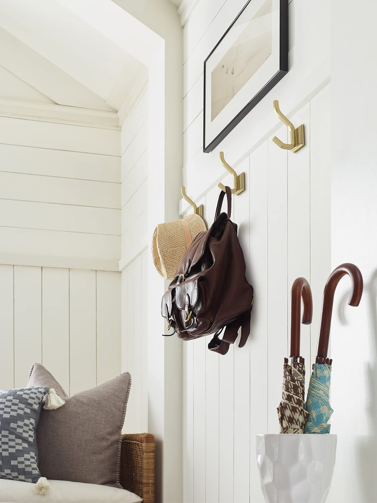 Amerock H37005BBZ Aliso Double Prong Decorative Wall Hook Golden Champagne Hook for Coats, Hats, Backpacks, Bags Hooks for Bathroom, Bedroom, Closet, Entryway, Laundry Room, Office