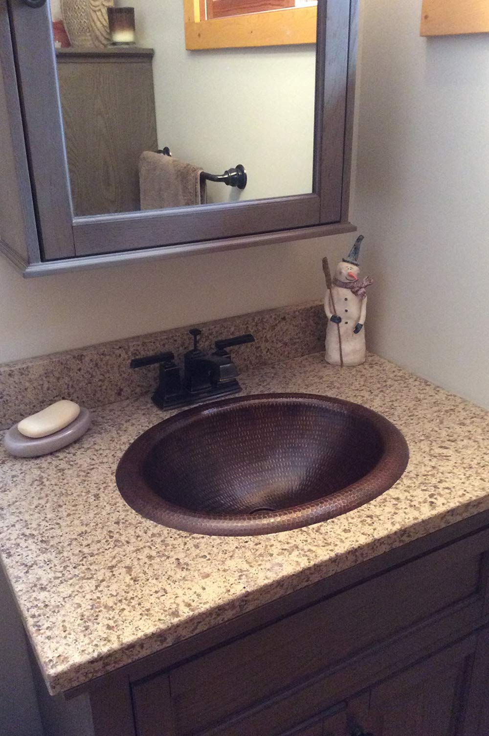 Premier Copper Products LO18RDB 18-Inch Wide Rim Oval Self Rimming Hammered Copper Sink, Oil Rubbed Bronze