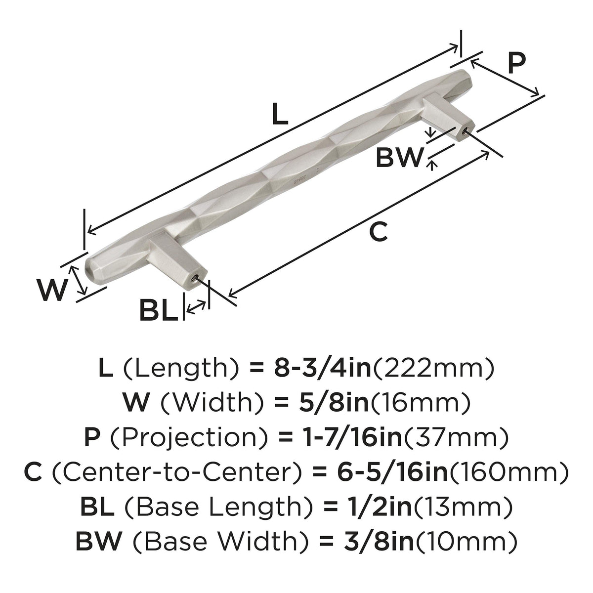 Amerock Cabinet Pull Satin Nickel 6-5/16 inch (160 mm) Center to Center St. Vincent 1 Pack Drawer Pull Drawer Handle Cabinet Hardware