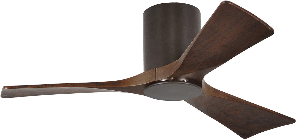 Matthews Fan IR3HLK-TB-WA-42 Irene-3HLK three-blade flush mount paddle fan in Textured Bronze finish with 42” solid walnut tone blades and integrated LED light kit.