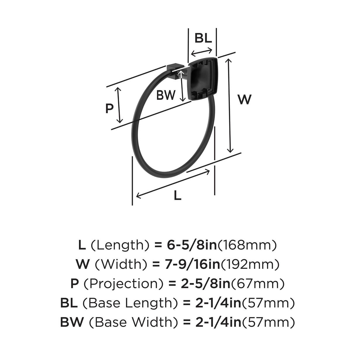Amerock BH36092MB Matte Black Towel Ring 7-9/16 in (192 mm) Length Towel Holder Stature Hand Towel Holder for Bathroom Wall Small Kitchen Towel Holder Bath Accessories