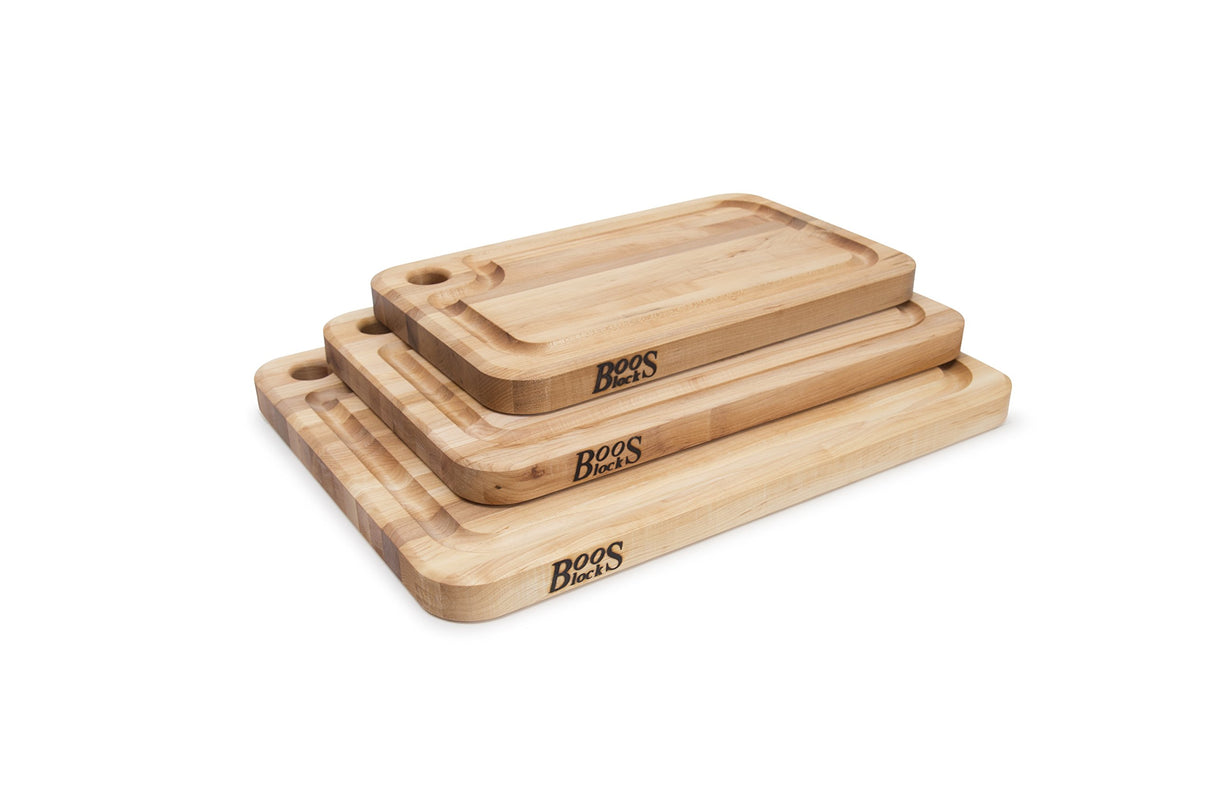 John Boos MPL1812125-FH-GRV Prestige Maple Wood Cutting Board for Kitchen Prep, 18 x 12 Inches, 1.25 Inches Thick Edge Grain Charcuterie Block with Juice Grooves 18X12X1.25 MPL-EDGE GR-PRESTIGE BRD