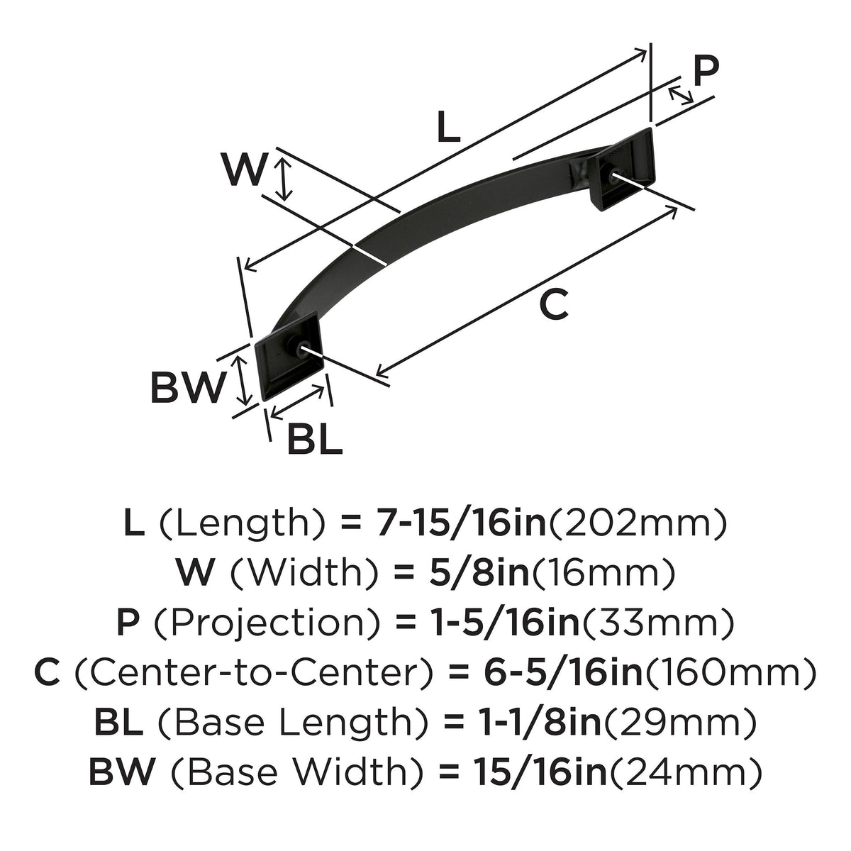 Amerock Cabinet Pull Black Bronze 6-5/16 inch (160 mm) Center to Center Candler 1 Pack Drawer Pull Drawer Handle Cabinet Hardware