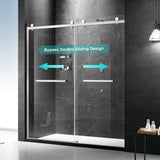 Milano Double Sliding Shower Door, 60 in.W x 74 in.H Framed Shower Door 5/16"(8mm) Clear Tempered Glass, 18 inch Pull Handle, Stainless Steel Hardware, Matte Black Finished