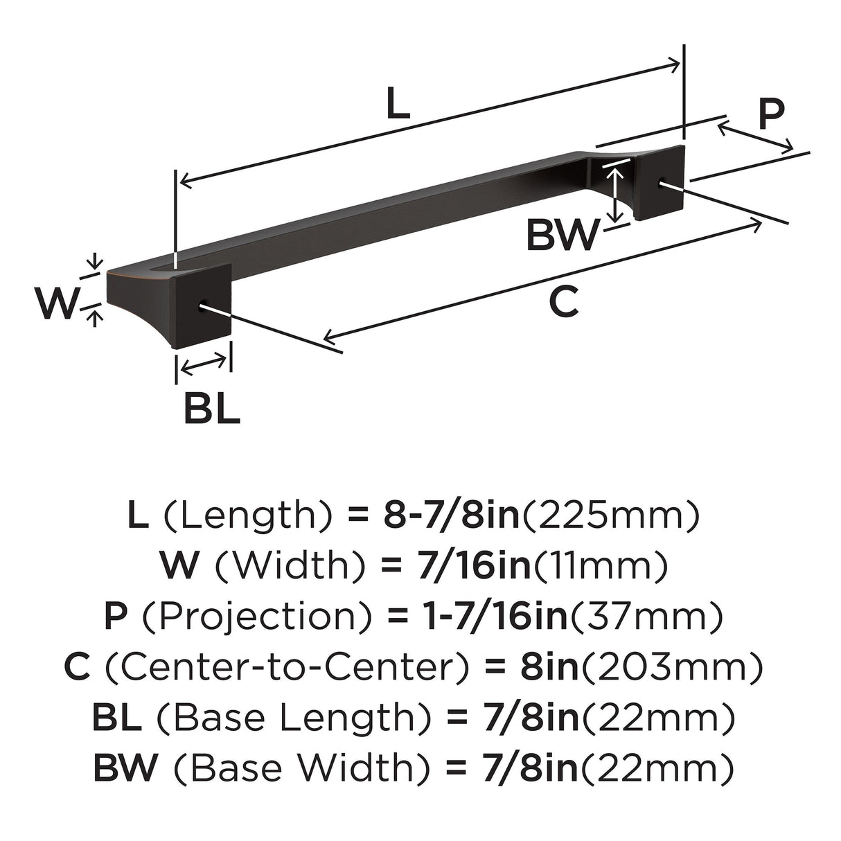 Amerock BP53535ORB Oil Rubbed Bronze Cabinet Pull 8 in (203 mm) Center-to-Center Cabinet Handle Mulholland Drawer Pull Kitchen Cabinet Handle Furniture Hardware