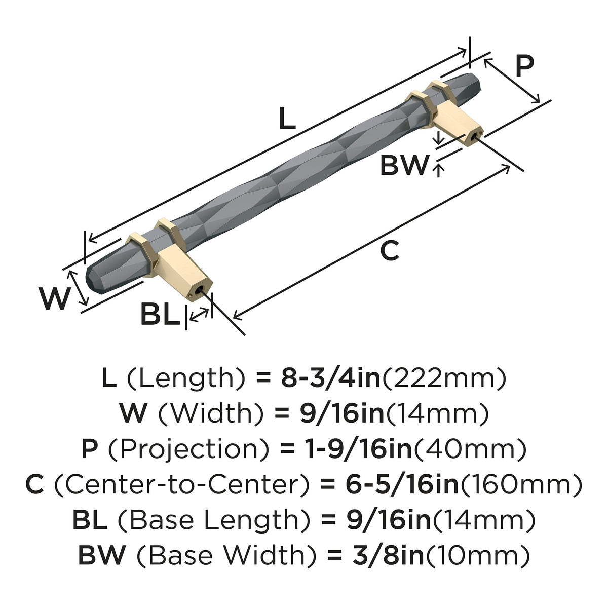 Amerock Cabinet Pull Black Chrome/Golden Champagne 6-5/16 inch (160 mm) Center-to-Center London 1 Pack Drawer Pull Drawer Handle Cabinet Hardware