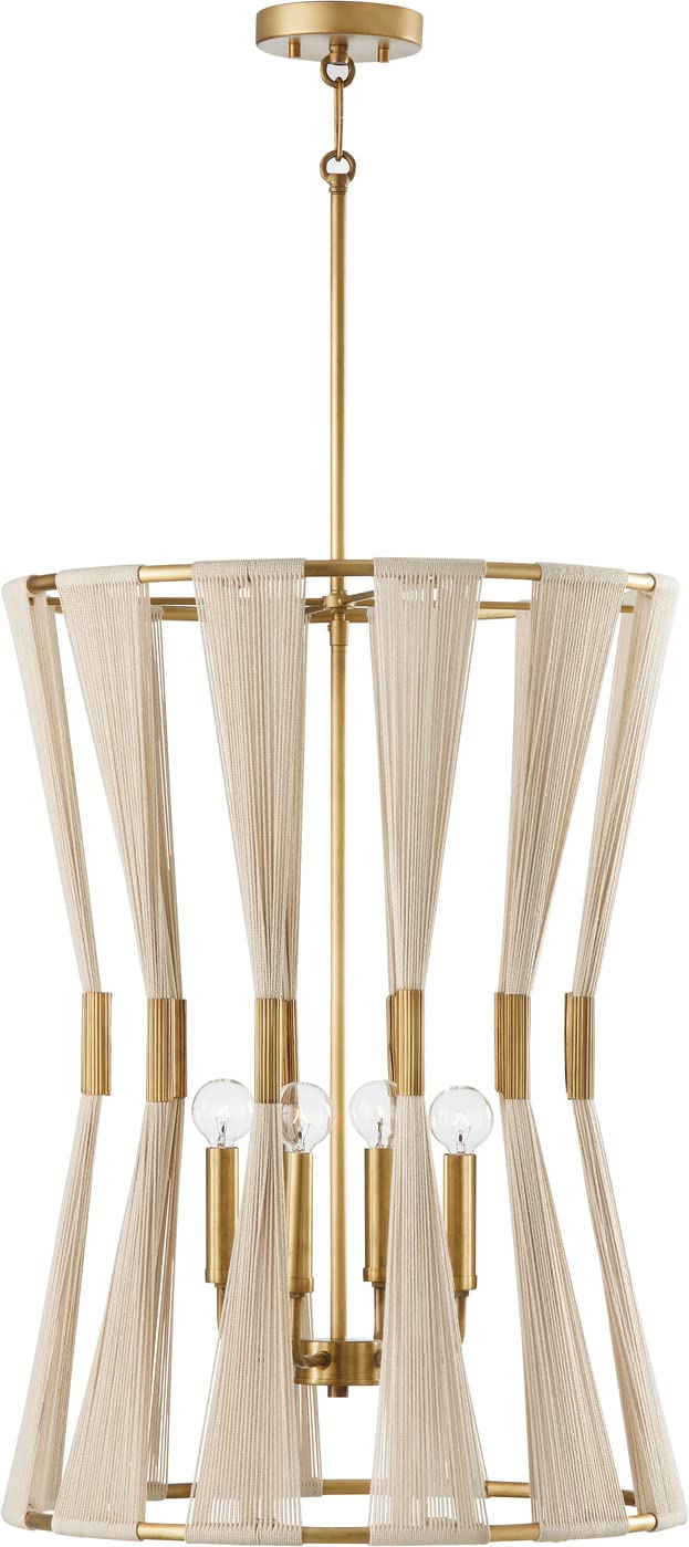 Capital Lighting 541141NP Bianca 4 Light Foyer Bleached Natural Rope and Patinaed Brass