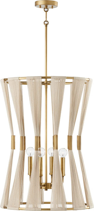 Capital Lighting 541141NP Bianca 4 Light Foyer Bleached Natural Rope and Patinaed Brass