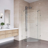 VIGO VG6061CHCL38 36.13" -36.13" W -73.38" H Frameless Hinged Neo-angle Shower Enclosure with Clear 0.38" Tempered Glass and Stainless Steel Hardware in Chrome Finish with Reversible Handle
