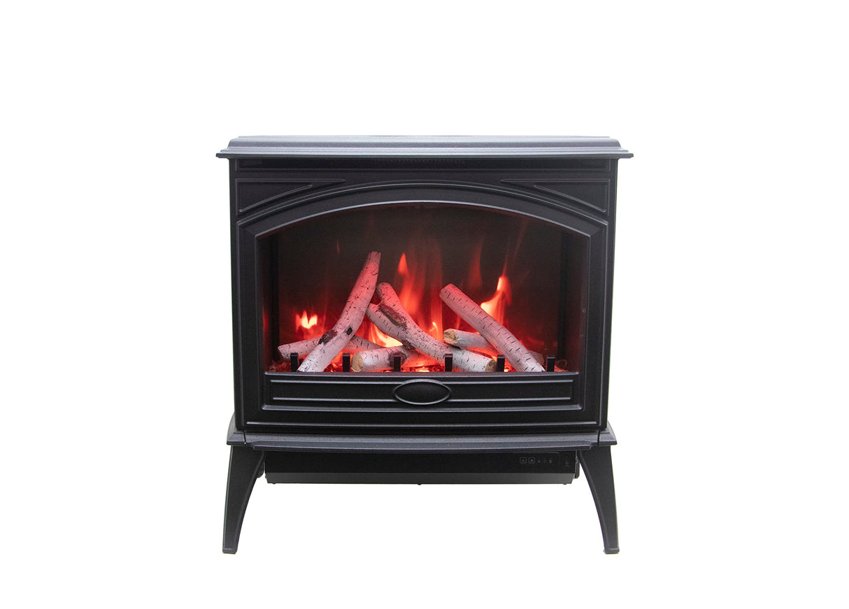 Amantii E50-NA Lynwood Series - 50 cm Freestand Electric Stove Featuring a Cast Iron Frame and a 10 Piece Birch Log Set