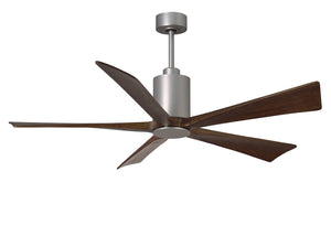 Matthews Fan PA5-BN-WA-60 Patricia-5 five-blade ceiling fan in Brushed Nickel finish with 60” solid walnut tone blades and dimmable LED light kit 