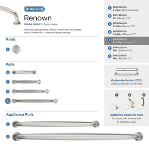 Amerock Cabinet Pull Satin Nickel 6-5/16 inch (160 mm) Center-to-Center Renown 1 Pack Drawer Pull Cabinet Handle Cabinet Hardware