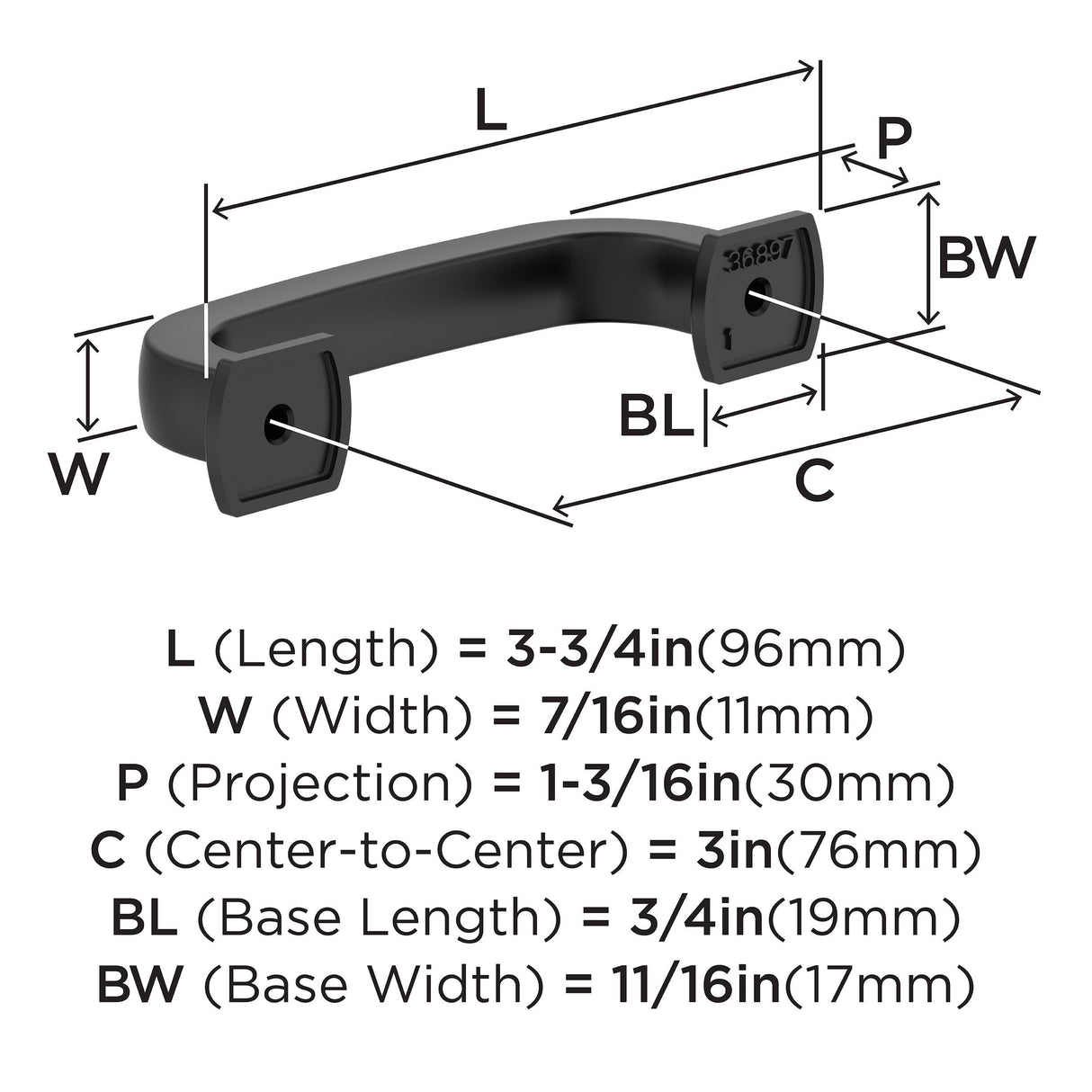 Amerock BP36897FB Matte Black Cabinet Pull 3 inch (76mm) Center-to-Center Cabinet Hardware Surpass Furniture Hardware Drawer Pull