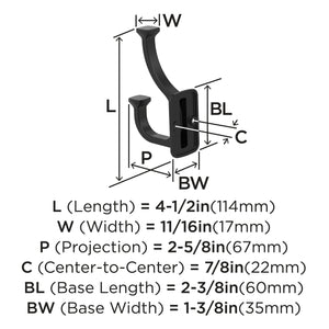 Amerock H37007MB Alder Double Prong Decorative Wall Hook Matte Black Hook for Coats, Hats, Backpacks, Bags Hooks for Bathroom, Bedroom, Closet, Entryway, Laundry Room, Office