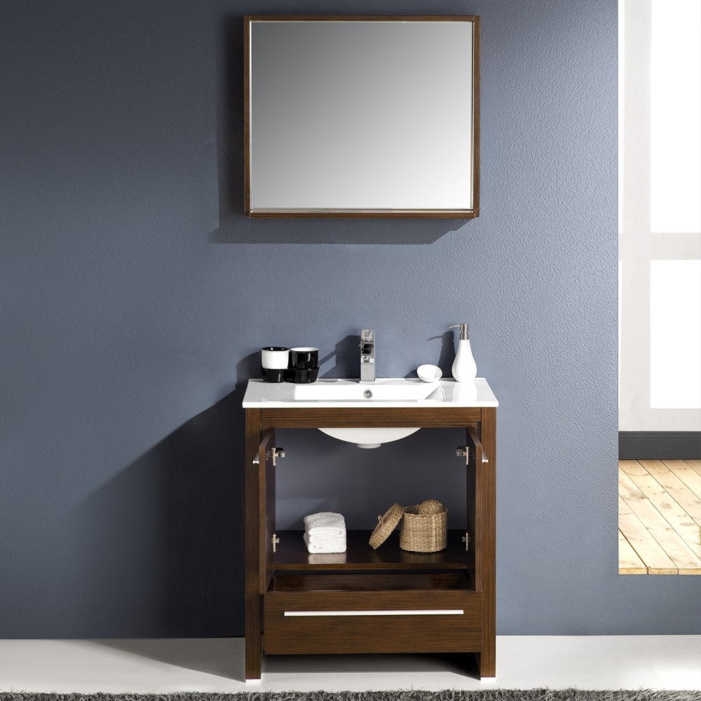 Fresca FVN8130WG Fresca Allier 30" Wenge Brown Modern Bathroom Vanity w/ Mirror