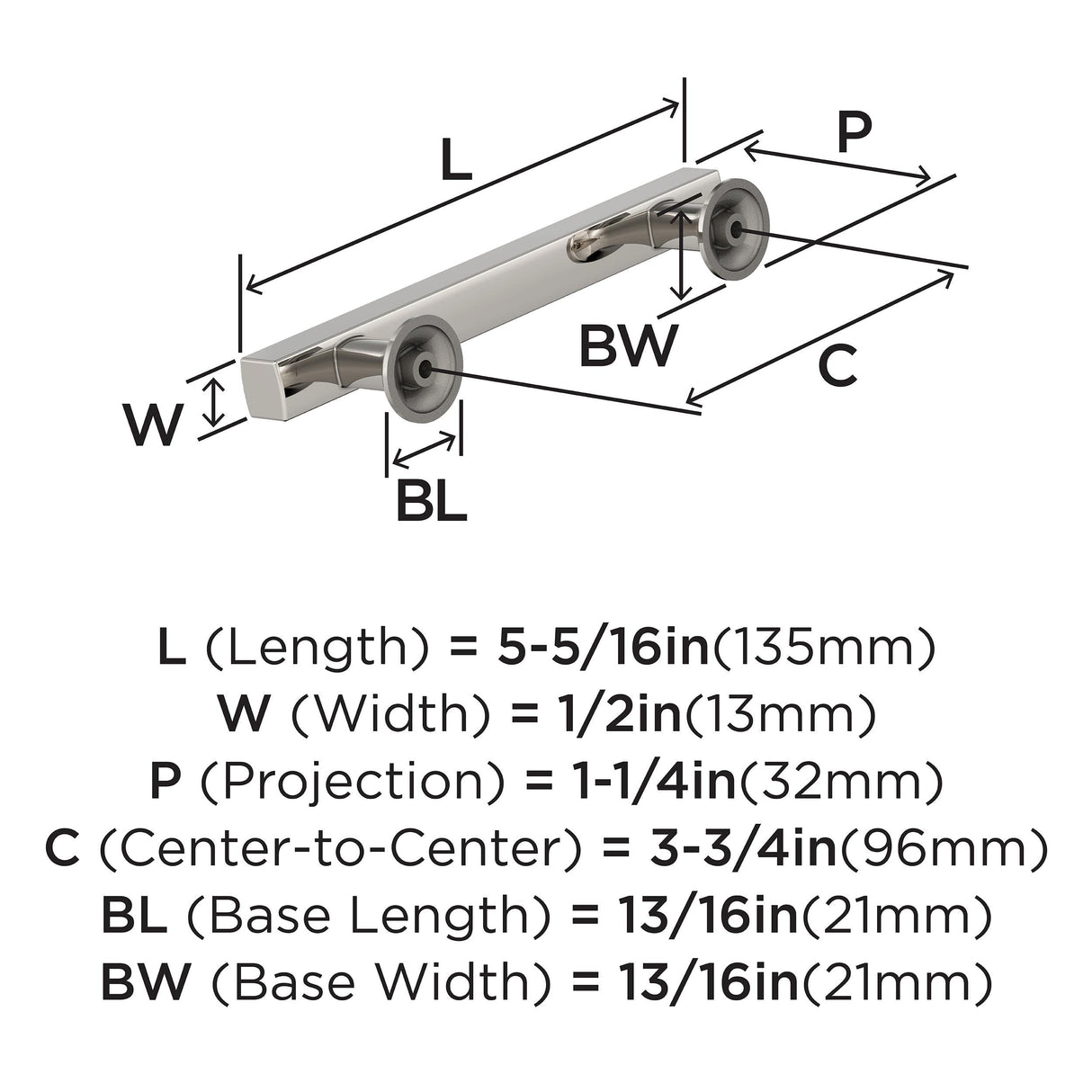 Amerock Corp BP37104PN Everett Pull, 3-3/4 in (96 mm) Center-to-Center, Polished Nickel