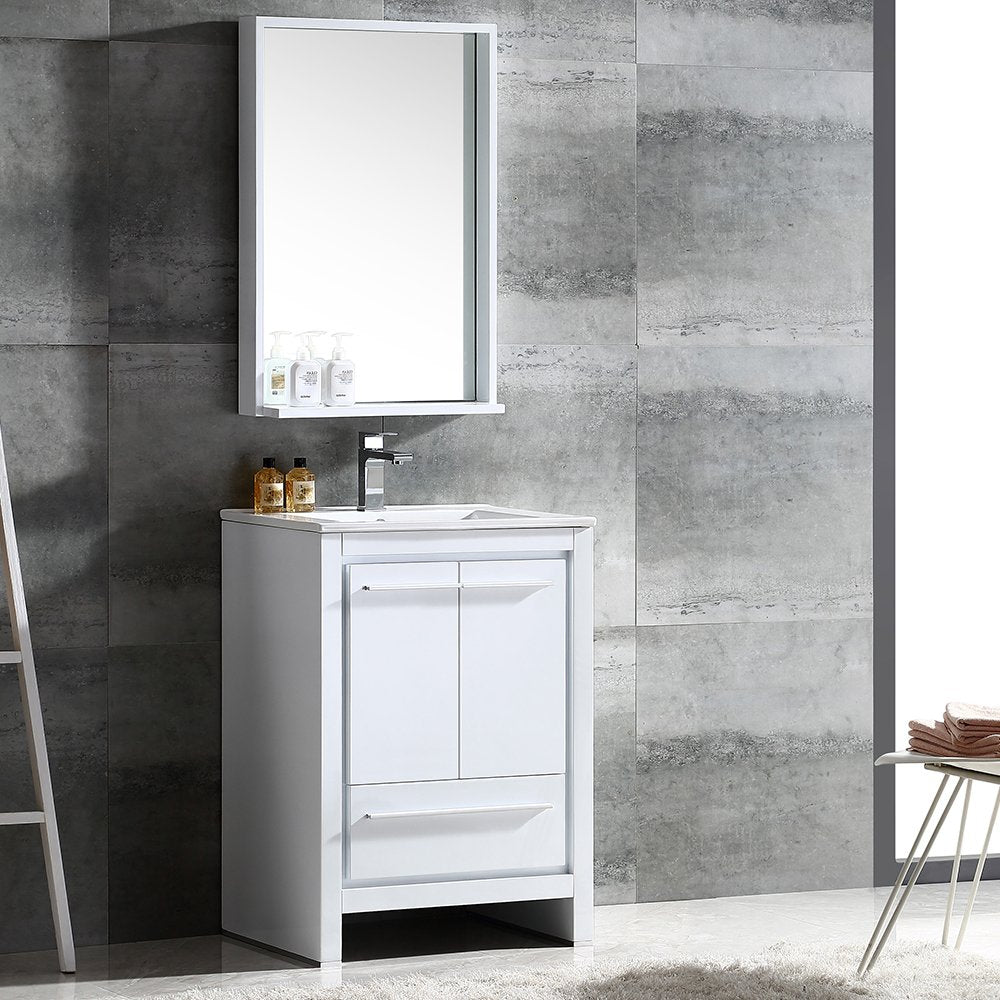 Fresca FVN8125WH Fresca Allier 24" White Modern Bathroom Vanity w/ Mirror