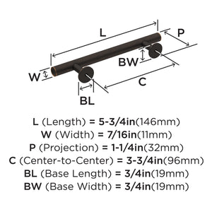 Amerock Cabinet Pull Oil Rubbed Bronze 3-3/4 inch (96 mm) Center-to-Center Radius 1 Pack Drawer Pull Cabinet Handle Cabinet Hardware