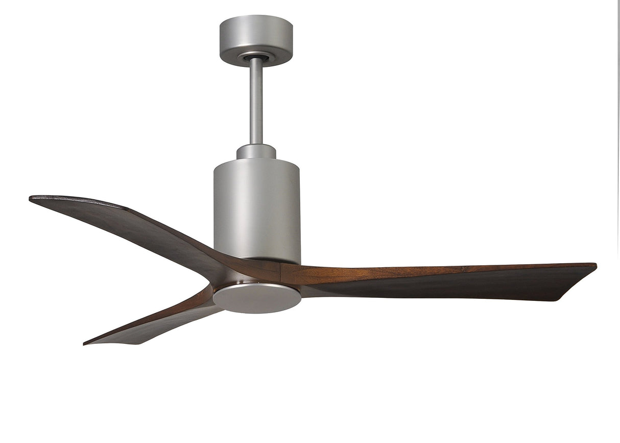 Matthews Fan PA3-BN-WA-52 Patricia-3 three-blade ceiling fan in Brushed Nickel finish with 52” solid walnut tone blades and dimmable LED light kit 
