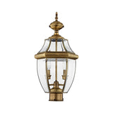 Livex Lighting 2254-01 Monterey 2 Light Outdoor Antique Brass Finish Solid Brass Post Head with Clear Beveled Glass