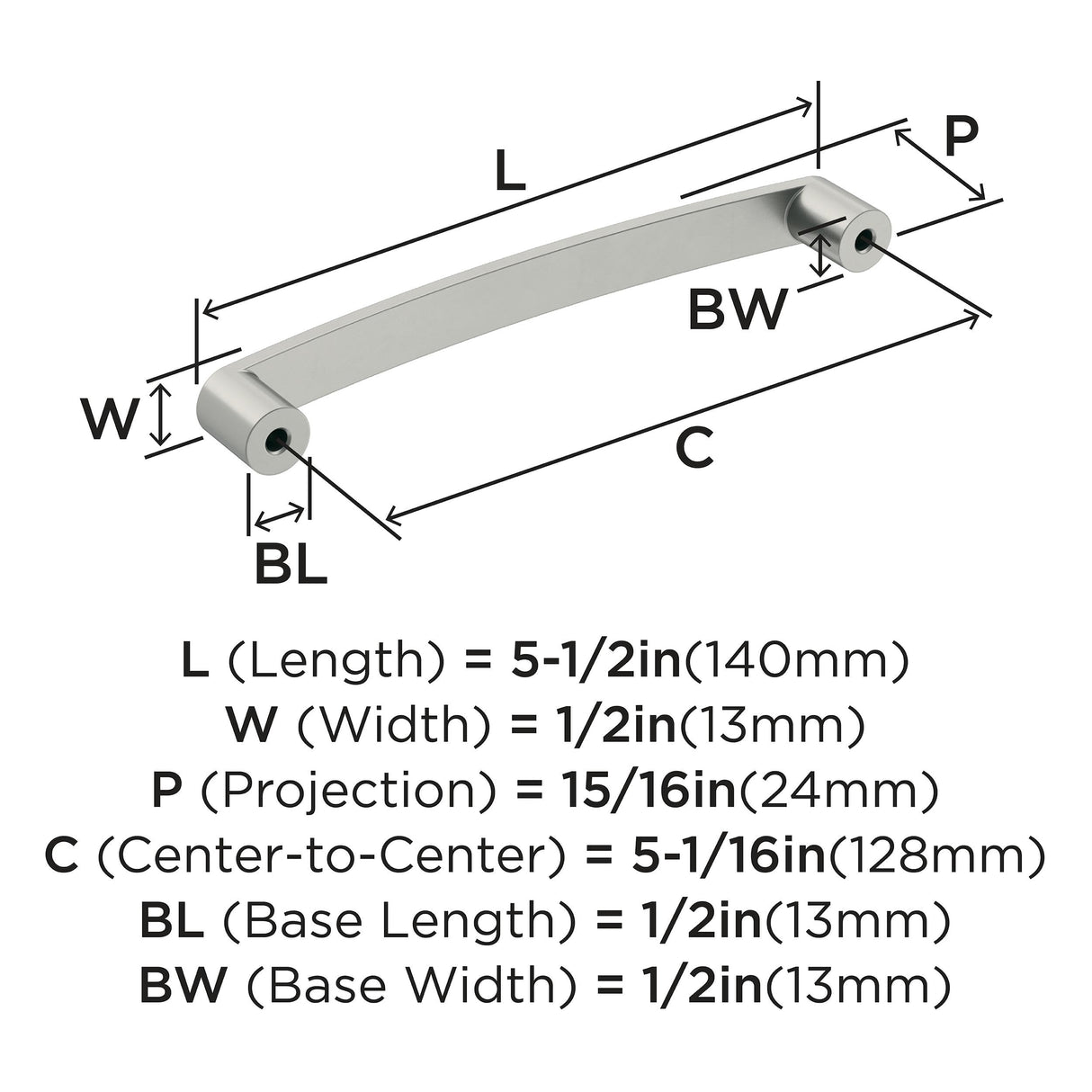 Amerock Cabinet Pull Satin Nickel 5-1/16 inch (128 mm) Center-to-Center Rift 1 Pack Drawer Pull Cabinet Handle Cabinet Hardware