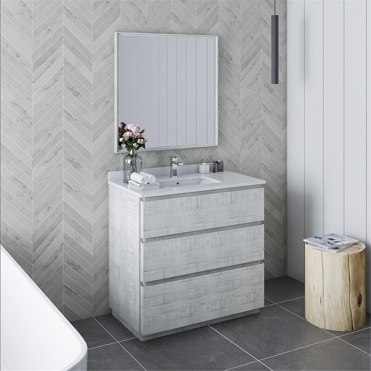 Fresca FCB3136RWH-FC-CWH-U Modern Bathroom Vanity