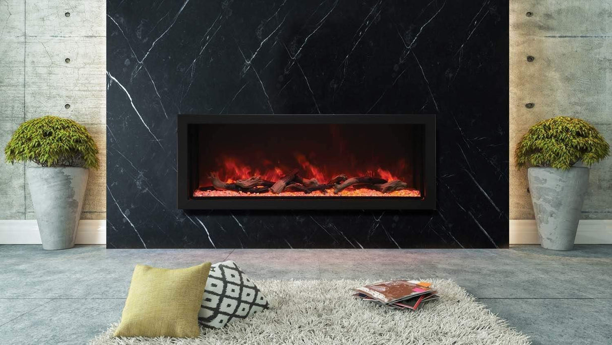 Amantii BI-60-DEEP-XT Panorama Deep & Xtra Tall Full View Smart Electric  - 60" Indoor /Outdoor WiFi Enabled  Fireplace, featuring a MultiFunction Remote, Multi Speed Flame Motor, Glass Media & a Black Trim