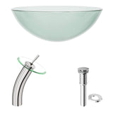 VIGO VGT059BNRND 16.5" L -16.5" W -11.5" H Handmade Countertop Glass Round Vessel Bathroom Sink Set in Iridescent Finish with Waterfall Brushed Nickel Single-Handle Faucet and Pop Up Drain