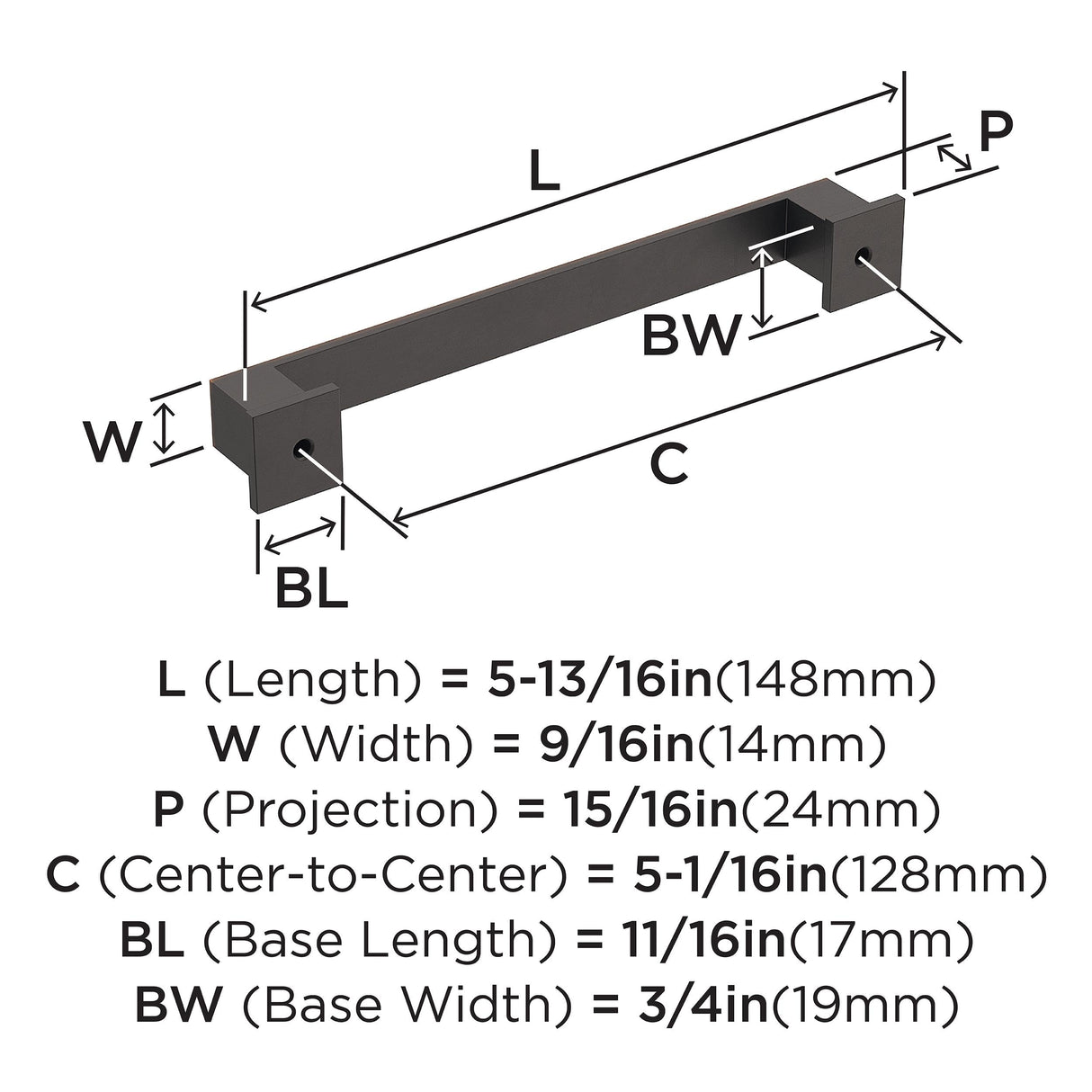 Amerock Cabinet Pull Oil Rubbed Bronze 5-1/16 inch (128 mm) Center-to-Center Appoint 1 Pack Drawer Pull Cabinet Handle Cabinet Hardware