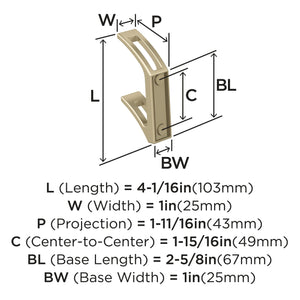 Amerock H37010BBZ Avid Double Prong Decorative Wall Hook Golden Champagne Hook for Coats, Hats, Backpacks, Bags Hooks for Bathroom, Bedroom, Closet, Entryway, Laundry Room, Office