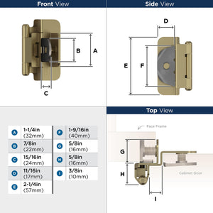 Amerock BPR8700BBZ Cabinet Hinge 3/8 in (10 mm) Inset Double Demountable Golden Champagne Kitchen Cabinet Door Hinge 1 Pair/2 Pack Functional Hardware