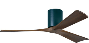 Matthews Fan IR3H-BK-WA-52 Irene-3H three-blade flush mount paddle fan in Matte Black finish with 52” solid walnut tone blades. 