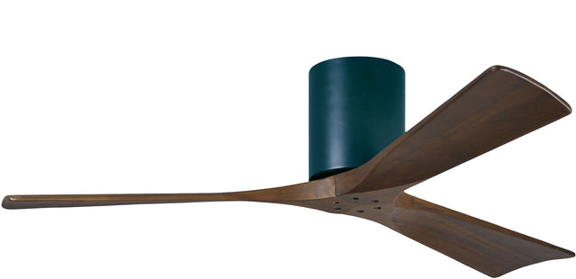 Matthews Fan IR3H-BK-WA-52 Irene-3H three-blade flush mount paddle fan in Matte Black finish with 52” solid walnut tone blades. 