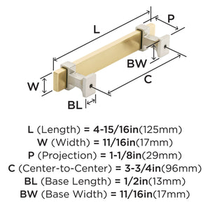 Amerock Cabinet Pull Brushed Gold/Satin Nickel 3-3/4 inch (96 mm) Center to Center Overton 1 Pack Drawer Pull Drawer Handle Cabinet Hardware