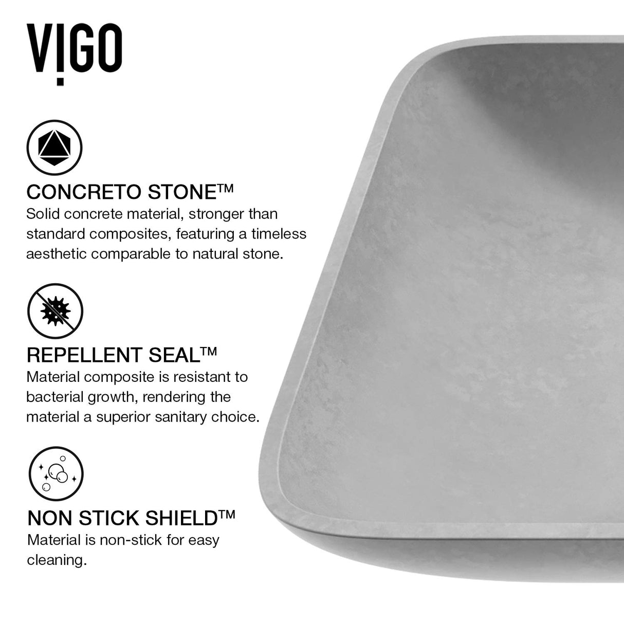 VIGO Concreto Stone 22.25 inch L x 14.5625 inch W Over the Counter Freestanding Rectangular Vessel Bathroom Sink in Gray - Sink for Bathroom VG04056