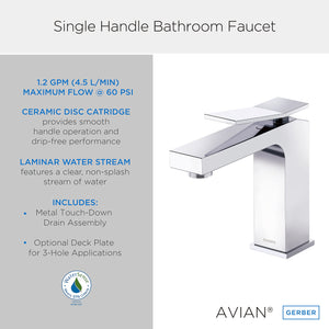 Gerber D225019 Chrome Avian Single Handle Lavatory Faucet