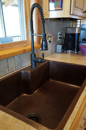 Premier Copper Products KSFDB33229 33-Inch Hammered Copper Kitchen Single Basin Sink with Space for Faucet, Oil Rubbed Bronze
