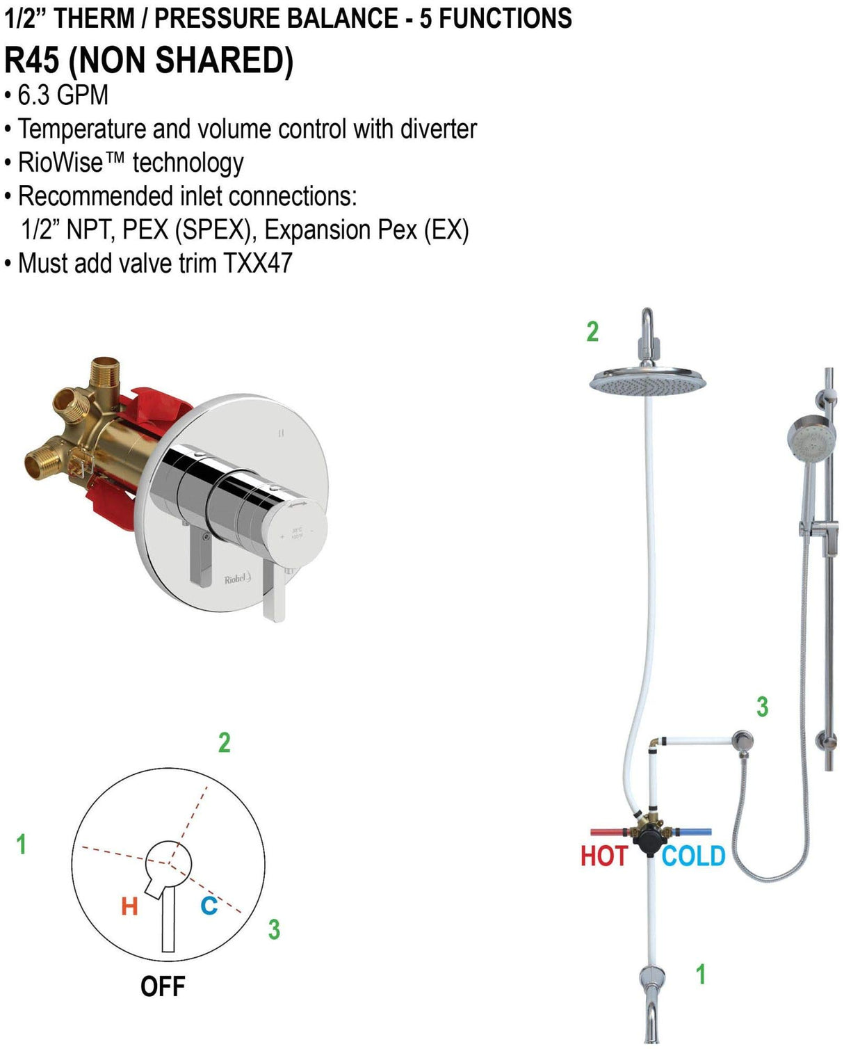 Retro 1/2" Therm & Pressure Balance Trim with 3 FunctionsPOLISHED NICKEL
