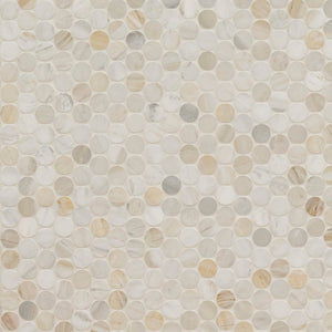 MSI Athena Gold 12 in. x 12 in. (CASE) Pennyround Honed Marble Mesh Mounted Mosaic Tile for Bathroom, Kitchen Backsplash, Accent Wall Tile, and Shower Wall Tile, Sample