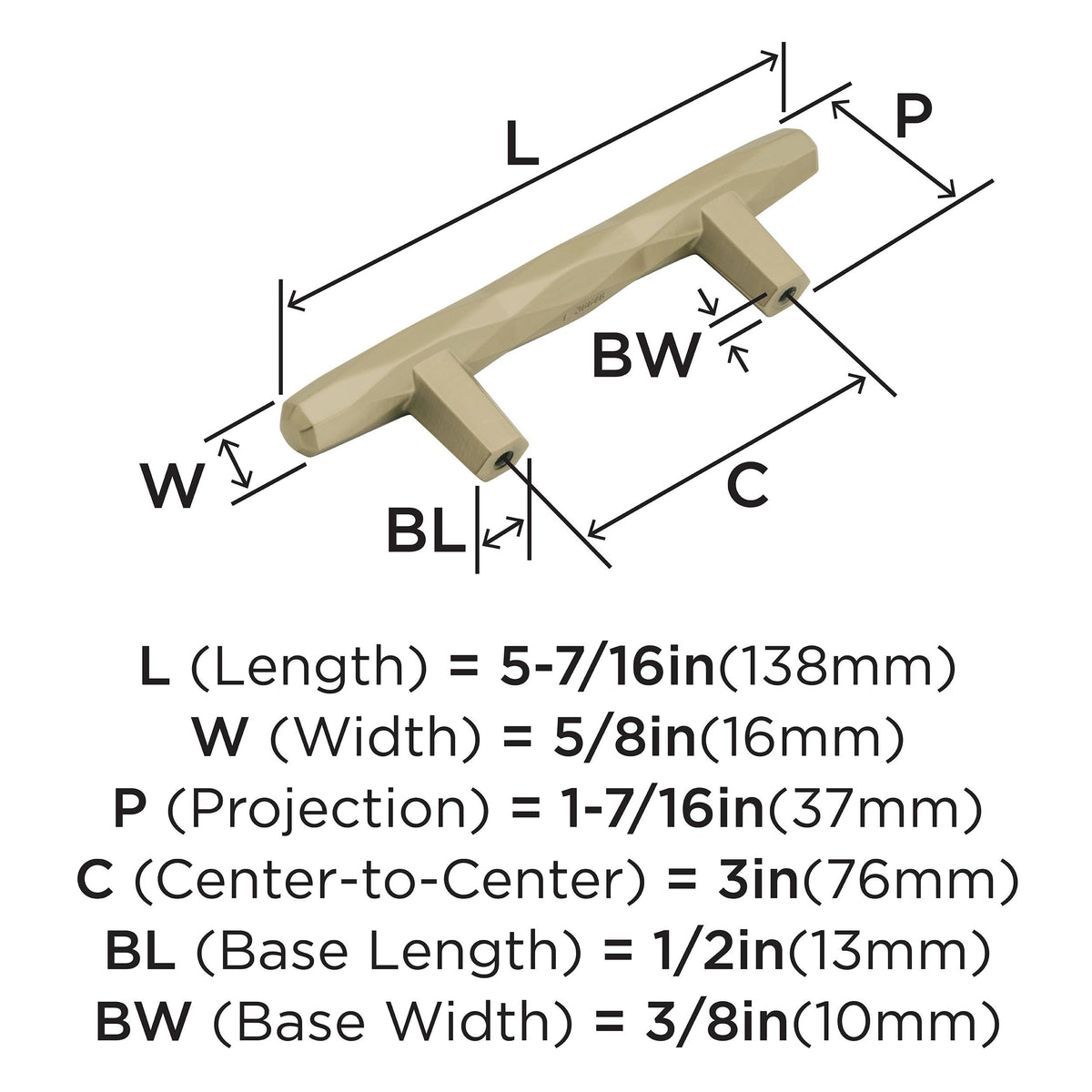 Amerock Cabinet Pull Golden Champagne 3 inch (76 mm) Center to Center St. Vincent 1 Pack Drawer Pull Drawer Handle Cabinet Hardware