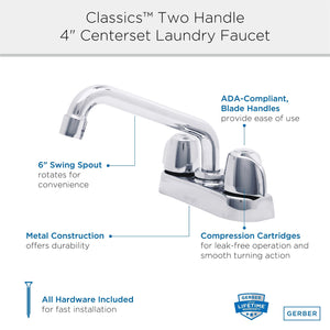 Gerber G0049244 Rough Brass Classics Laundry Faucet With 6" Spout Hose CONNE...