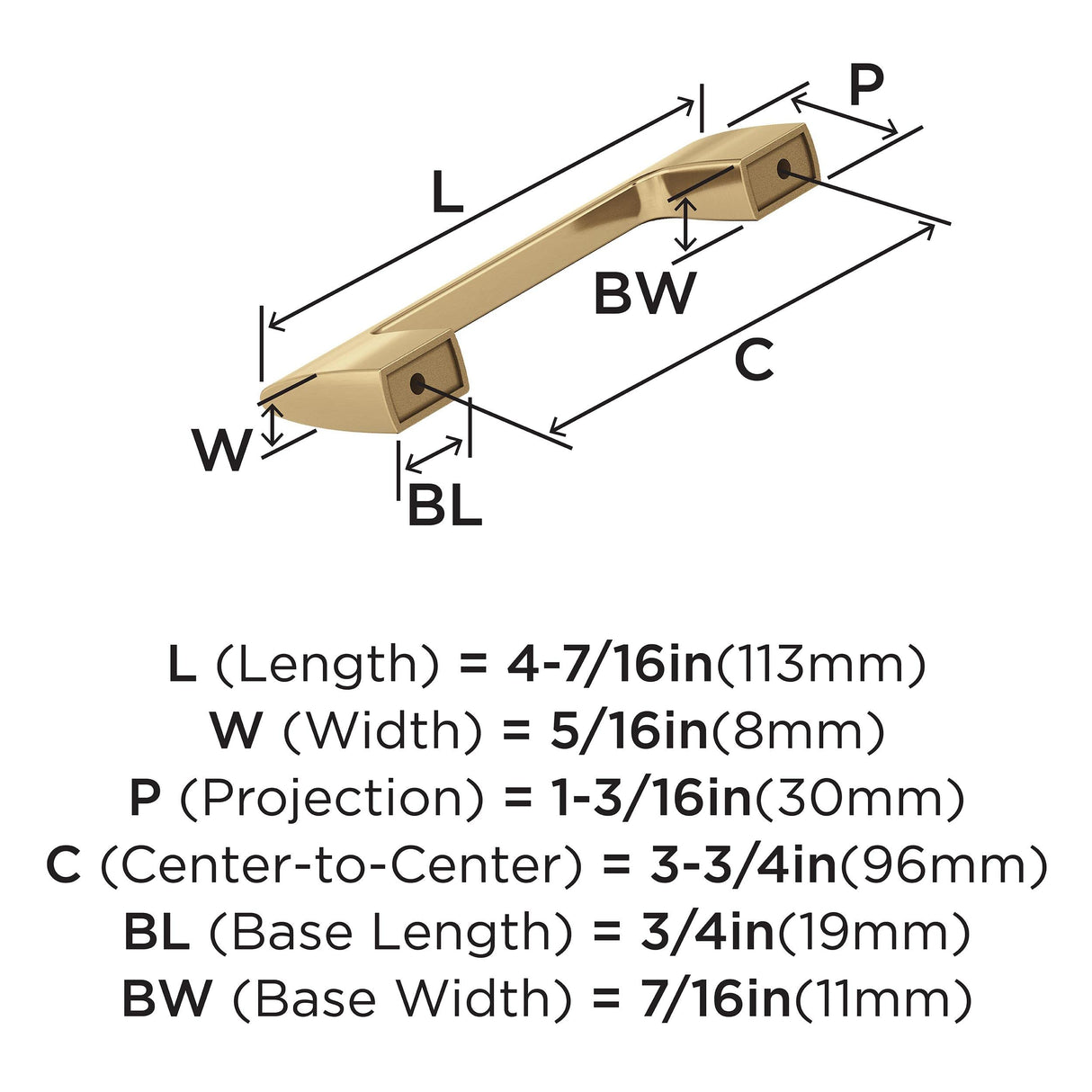 Amerock Cabinet Pull Champagne Bronze 3-3/4 in (96 mm) Center-to-Center Drawer Pull Riva Kitchen and Bath Hardware Furniture Hardware