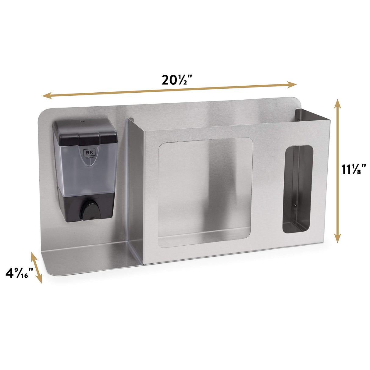 John Boos DS-SD1-3 Hand Sanitizer, Glove, and Mask Dispensing Station, 21" L x 4.5" D 12" H